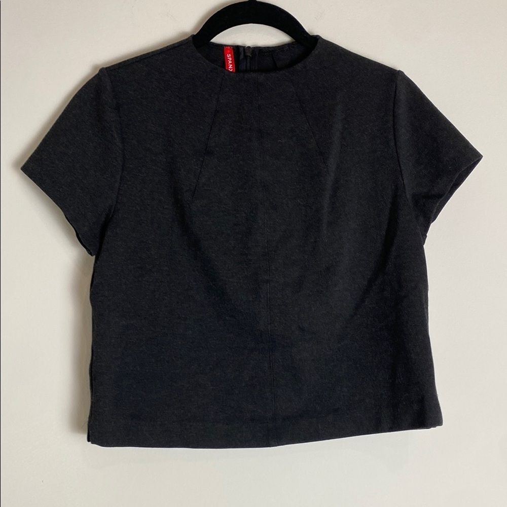 Spanx The Funnel Neck Top Charcoal Short Sleeve Size XS - Picture 4 of 9
